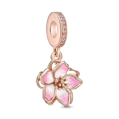 LUXILLA Charms for Bracelets & Necklace 925 Sterling Silver Charms Elephant Happy Birthday Charm Fit for Valentine's Day Mother's Day Jewelry Gift for Women - color: Cherry Blossom Charm