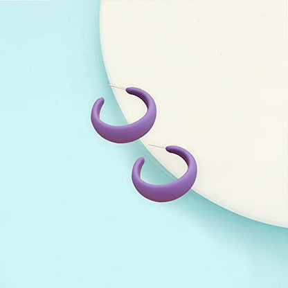Acrylic Resin C Shape Colorful Hoop Trendy Chunky Cute Candy Earrings - Jewelry for Women - color: Dark Violet