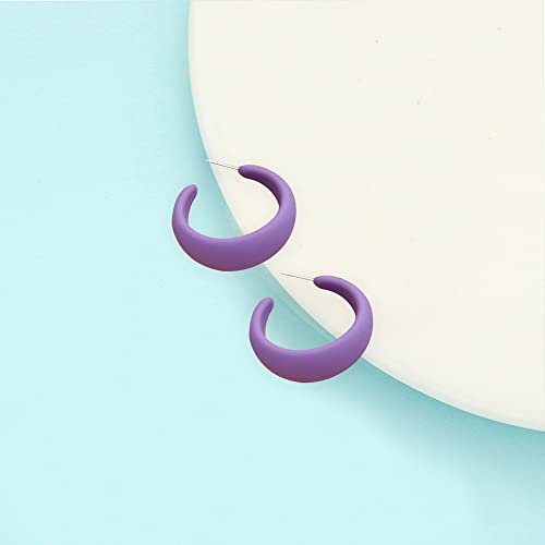 Acrylic Resin Earrings 70s 80s Colorful Hoop Earrings C Shape Trendy Chunky Cute Candy Earrings Jewelry for Women - color: Violet