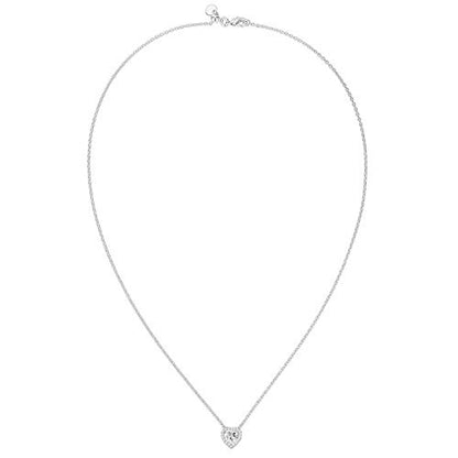 PAVOI 14K Gold Plated Post Faux Diamond Round Solitaire Pendant Halo Necklace | Gold Necklace for Women | Slider Adjustable - style: Heart