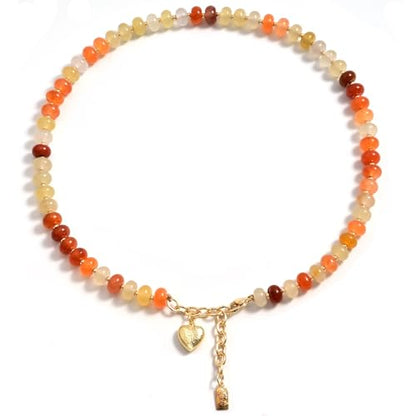 Boho Gemstone Beaded Necklace for Women – Colorful Natural Stone Choker 18K Solid Heart-Shaped Pendant, Summer Beach Jewelry - color: Golden Jade