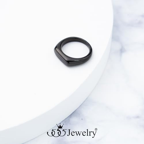 555Jewelry Stainless Steel Solid Plain High Polish Round Signet Ring for Men - color: Oval Black