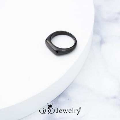 555Jewelry Stainless Steel Solid Plain High Polish Round Signet Ring for Men - color: Oval Black