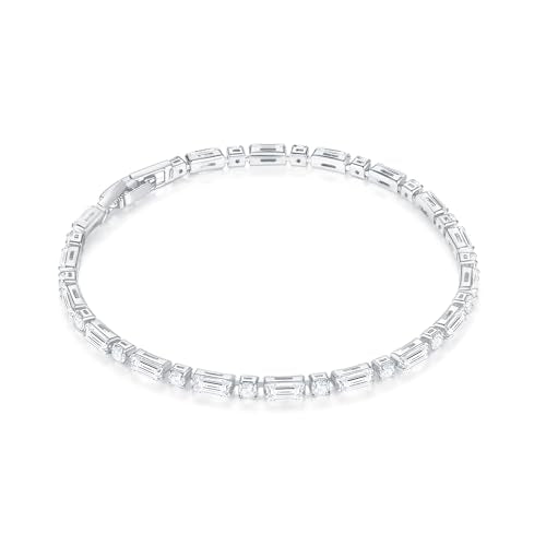 MINDDHA 14K Gold/White Gold Plated Cubic Zirconia Tennis Bracelet | Silver, Gold Bracelet for Women | Rectangle, Square, Round Shape CZ Stone | Width 2.5-4mm | Size 6-8 Inch - color: 2.5mm Mix Cut White Gold, size: 7.5 Inch