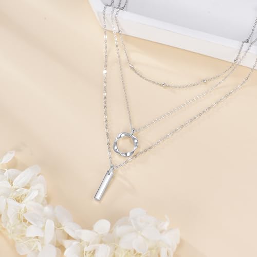 Layered Choker Necklaces 925 Sterling Silver Dainty Chain with Rectangle Circle Bar Pendant Fashion Jewelry for Women