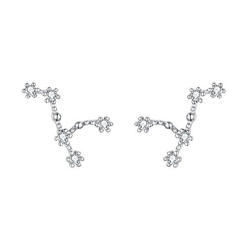 925 Sterling Silver CZ Horoscope Zodiac 12 Constellation Astrology Ear Crawler Post Earrings Gift for Mom Women Mothers Day/Valentines Day/Birthday/Christmas/Anniversary - style: Leo (Jul 23 - Aug 22)