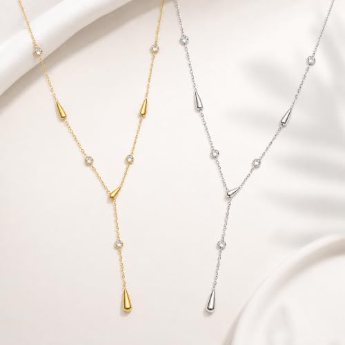 Mchic Gold Necklace for Women Dainty Long Lariat Necklace 18K Gold/Silver Plated Y-Shaped Pendant Necklaces Minimalist Layered Drop Necklaces Trendy Jewelry Gift - color: Gold3
