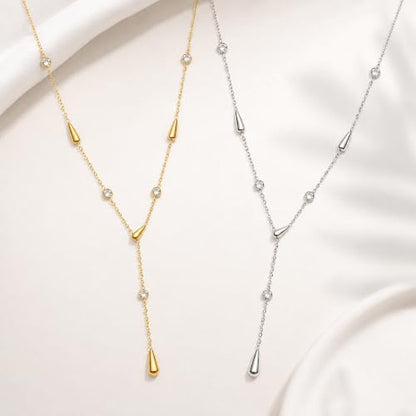 Mchic Gold Necklace for Women Dainty Long Lariat Necklace 18K Gold/Silver Plated Y-Shaped Pendant Necklaces Minimalist Layered Drop Necklaces Trendy Jewelry Gift - color: Gold3