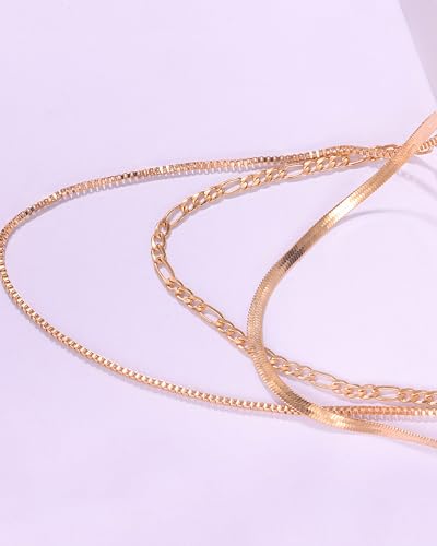 Gold Layered Necklaces for Women Chunky Layered Gold Link Chain Necklaces Trendy Paperclip Herringbone Toggle Clasp Necklace Statement Jewelry Accessories for Her - color: A3:layered western necklaces