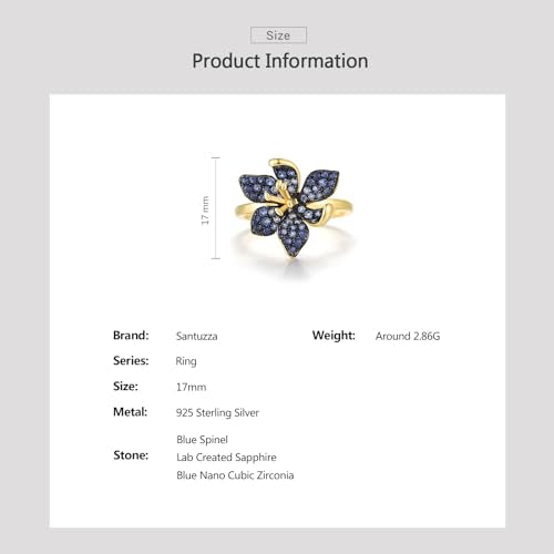 Santuzza Sterling Silver Gemstone Flower Ring for Women - color: [A]Lily-Sapphire
