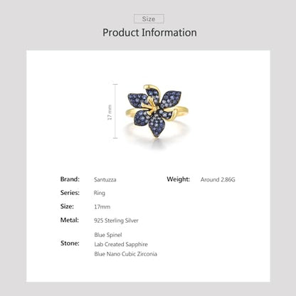 Santuzza Sterling Silver Gemstone Flower Ring for Women - color: [A]Lily-Sapphire