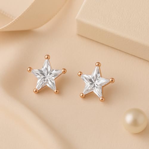 LeCalla 925 Sterling Silver Cubic Zirconia Stud Earrings for Women | Classic CZ Silver Earrings Jewelry | Birthday Anniversary Valentine’s Day Gift for Her, Wife, Mom - color: CZ Star
