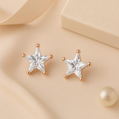 LeCalla 925 Sterling Silver Cubic Zirconia Stud Earrings for Women | Classic CZ Silver Earrings Jewelry | Birthday Anniversary Valentine’s Day Gift for Her, Wife, Mom - color: CZ Star