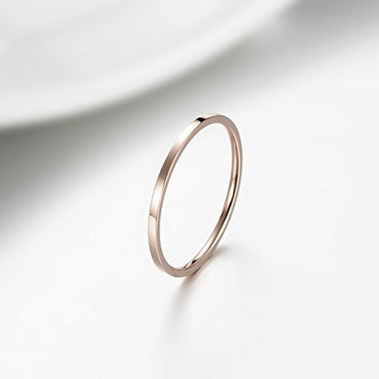 Women's Stainless Steel 1MM Thin Plain Midi Stacking Ring Band Comfort Fit, Size 3 to 10 - color: 1mm Flat - Rose G