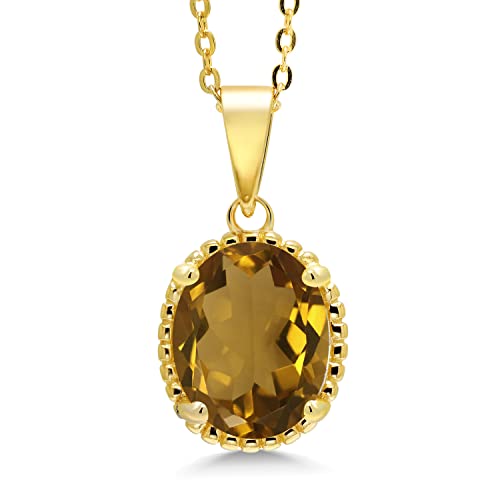 Gem Stone King 11X9MM Oval Gemstone Birthstone Pendant Necklace | 925 Sterling Silver | Solitaire Necklace For Women | With 18 Inch Chain | Fine Jewelry Gifts for Mom Women Wife Her - color: Whiskey Quartz