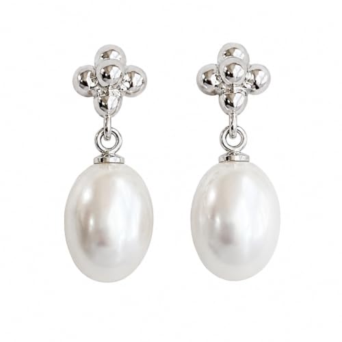 Silver Pearl Drop Earrings for Women, Irregular Faux Pearl Dangle Earrings with Floral Studs, Minimalist Vintage Jewelry for Wedding Daily Wear