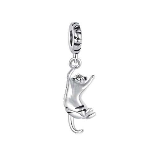 Ginger Cat Playing Tabby Dangle Charm Compatible with Pandora Charms Bracelets with CZ Birthstones for Cat Lovers Women Mother's Day - style: Tabby Cat