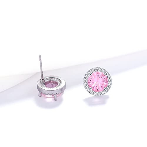 YOQUCOL Bright 8MM,10MM Cubic Zirconia Crystal Stud Earrings Round Pierced Earrings For Women - color: 8MM-Pink