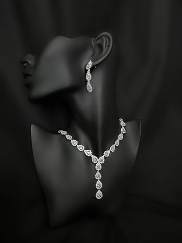 Bride Jewelry Set Silver Crystal Wedding Necklace Earrings Bracelet Set - Bridal Rhinestone Brass Pendant Accessories for Women and Bridesmaids - style: Jewelry Set 04