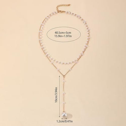 Lasso Necklace for Woman Gold And Pearl Lasso Necklace Exquisite Waterproof Adjustable Y Shaped Sun Necklaces Layered Pearl Lariat Necklaces Jewelry - color: Pearl1