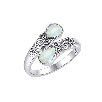 Ring for Women Sterling Silver Adjustable Band Open Rings Jewelry Gifts for Girls - style: Opal