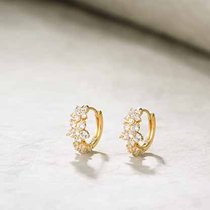 Cubic Zirconia Huggie Earrings 14k Gold Plated Tiny Earrings Small Huggie Hoop Earrings Simple Lightweight Hoops Gift for Women - color: 3flowers