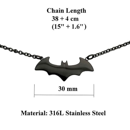 Tapp Collections Stainless Steel Superhero Pendant Necklace - color: Bat-W / Steel Chain / Black Color