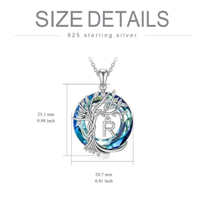 TOUPOP Gifts for Women Tree of Life Initial Necklace 925 Sterling Silver Letter Pendant with Blue Crystal Birthday Jewelry Gifts for Women Her Mom Wife Daughter - color: Tree of Life R Initial