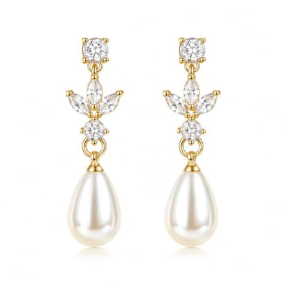 Pearl Dangle Clip On Earrings for Women - 14K Gold Silver Plated Cubic Zirconia Pearl Drop Earrings Trendy Long Non Pierced Bridal Earrings Fashion Jewelry Gifts - color: Gold