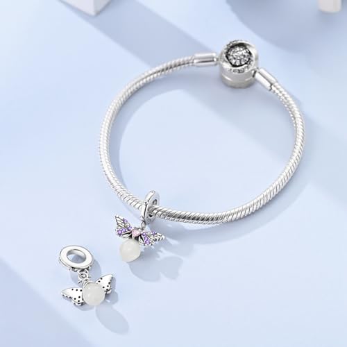 LNQOBU 925 Sterling Silver Charms Color-changing Chameleon Dangle Charm Beads Glow in the Dark Charme fits Pandora Bracelets and Necklace Jewelry Gift for Women - style: Pink and Purple Firefly Charm