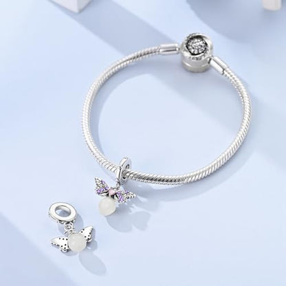 LNQOBU 925 Sterling Silver Charms Color-changing Chameleon Dangle Charm Beads Glow in the Dark Charme fits Pandora Bracelets and Necklace Jewelry Gift for Women - style: Pink and Purple Firefly Charm