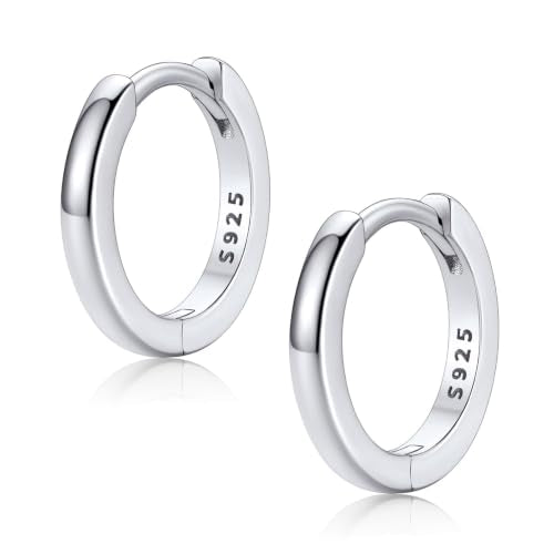 FaithHeart Solid 925 Sterling Silver Small Huggie Hoop Earrings for Women | Silver/Black/Gold/Rose Gold Small Hoop Earrings, Hypoallergenic Lightweight Cartilage Huggie Earrings, Gift Box - color: 01. Blank-Silver, size: 10mm