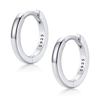 FaithHeart Solid 925 Sterling Silver Small Huggie Hoop Earrings for Women | Silver/Black/Gold/Rose Gold Small Hoop Earrings, Hypoallergenic Lightweight Cartilage Huggie Earrings, Gift Box - color: 01. Blank-Silver, size: 10mm