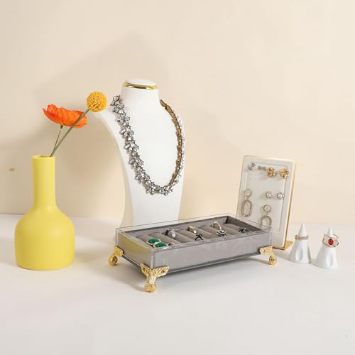 velvet slots Ring holder for jewelry organizer, Earring ring display stand for selling, felt ring jewelry holder tray showcase【Velvet slots Ring Holder-Grey】 - color: Grey