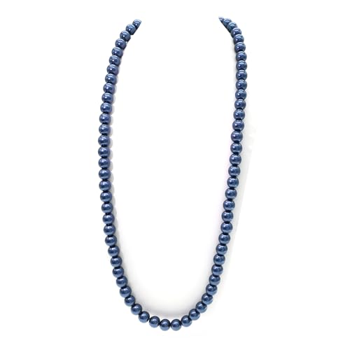 AAA+ Simulated Pearl Strand Necklace Colorful 10mm Pearls Choker Necklaces for Women 1920s Long Costume Jewelry Gift - color: long pearl necklace Blue 24 Inches