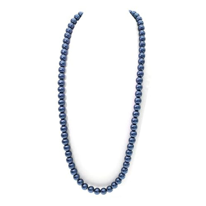 AAA+ Simulated Pearl Strand Necklace Colorful 10mm Pearls Choker Necklaces for Women 1920s Long Costume Jewelry Gift - color: long pearl necklace Blue 24 Inches