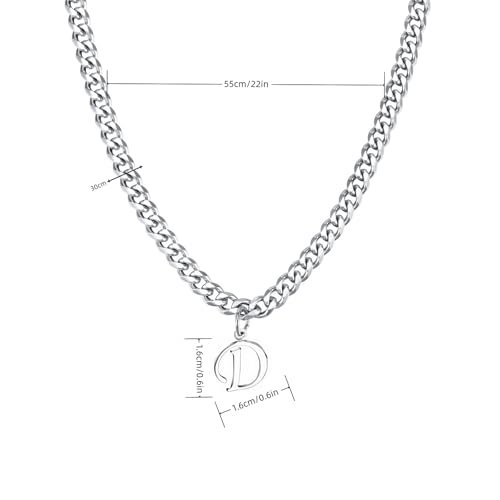 Stainless Steel Initial A-Z Necklace for Men Women,Cuban Chain,Titanium Steel Initial Letter Pendant Charm Necklaces Accessories Jewelry for Woman Man,21 Inch Chain - color: D
