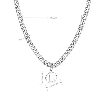 Stainless Steel Initial A-Z Necklace for Men Women,Cuban Chain,Titanium Steel Initial Letter Pendant Charm Necklaces Accessories Jewelry for Woman Man,21 Inch Chain - color: D