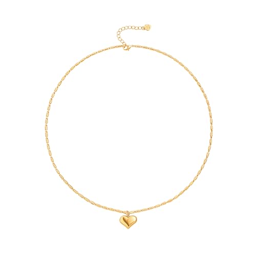 18k Gold Plated Chain Link Necklace for Women, Baroque Pearl/Compass Pendant Necklace - color: Tiny Heart