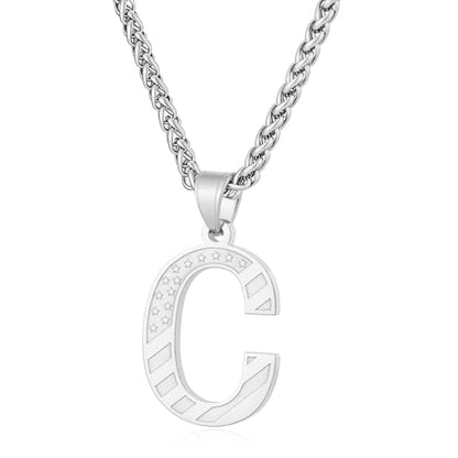 Initial Necklace for Men Stainless Steel Pendent Chain Personalized A-Z Letter Necklaces Black/Gold/Silver Christmas Jewelry Gifts - color: Silver, style: Initial-C