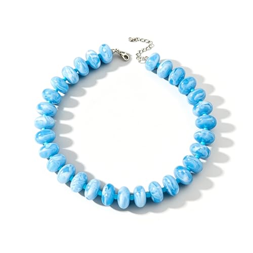 Beaded Necklace for Women Statement Chunky Necklace Boho Bead Choker Acrylic Big Bead Necklaces Summer Beach Jewelry for Women - color: Blue