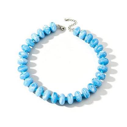 Beaded Necklace for Women Statement Chunky Necklace Boho Bead Choker Acrylic Big Bead Necklaces Summer Beach Jewelry for Women - color: Blue