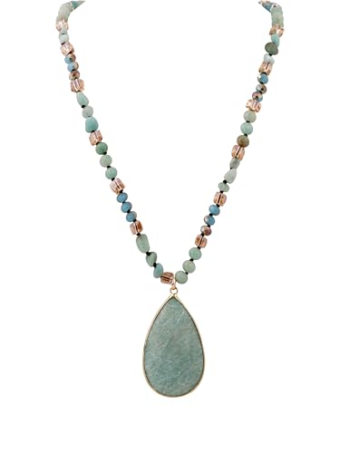 MINACHI Handmade Agate Pebble Pendant with Crystal Beads, Random Stone Shape, Vintage Women's Jewelry - style: Necklace NECK.008