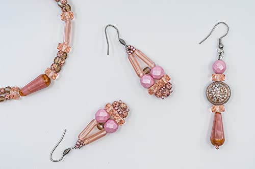 2.1oz (60 g) Mix of Unique Czech Bohemia Glass Pressed Beads, Dirty Pink Antique, Table Cut, Matte and Glossy, Faceted Fire Polish, Hand Made Set Kit BCV - color: Antique Dirty Pink