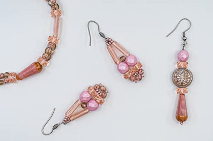 2.1oz (60 g) Mix of Unique Czech Bohemia Glass Pressed Beads, Dirty Pink Antique, Table Cut, Matte and Glossy, Faceted Fire Polish, Hand Made Set Kit BCV - color: Antique Dirty Pink