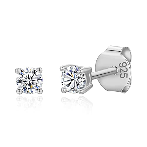 925 Sterling Silver 4 Prong Cubic Zirconia Stud Earrings for Women, Hypoallergenic, Sizes 2mm-6mm - color: Silver, size: 3mm