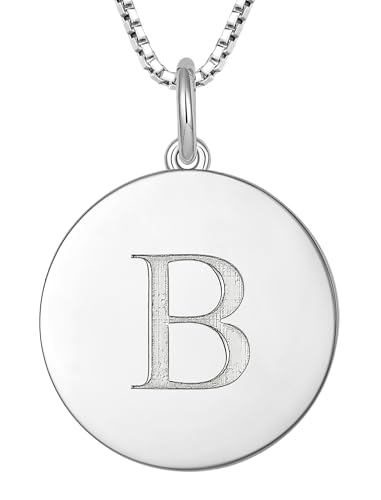 YL Initial Necklace 925 Sterling Silver Square/Round/Heart Letter Pendant A-Z Alphabet Polished Jewelry for Women - color: Letter-B, style: Round Shaped