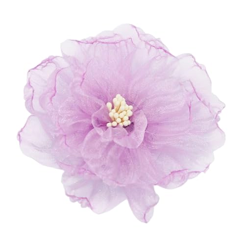 Elegant Organza Flower Brooch Pin for Women Men Delicate Fabric Camellia Floral Lapel Pins Dress Skirt Scarf Hat Clothing Decoration Accessories Holiday Wedding Party Fashion Jewelry 100mm - color: Purple