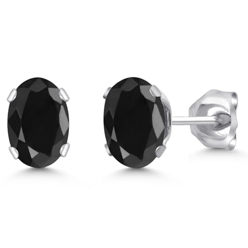 Gem Stone King Oval Gemstone Birthstone Stud Earrings for Women Men | Oval Cut 7X5MM | Fine Jewelry Gifts for Mom Dad Wife Him Her - style: Black Sapphire, September