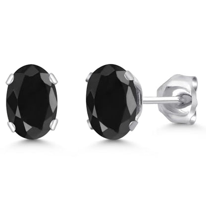 Gem Stone King Oval Gemstone Birthstone Stud Earrings for Women Men | Oval Cut 7X5MM | Fine Jewelry Gifts for Mom Dad Wife Him Her - style: Black Sapphire, September